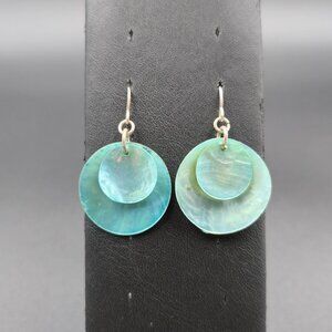 Silver Plated Blue Green Handmade Shell Earrings A6178
